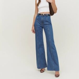 REFORMATION Leah Seamed High Rise Wide Leg Jeans - York (Blue)